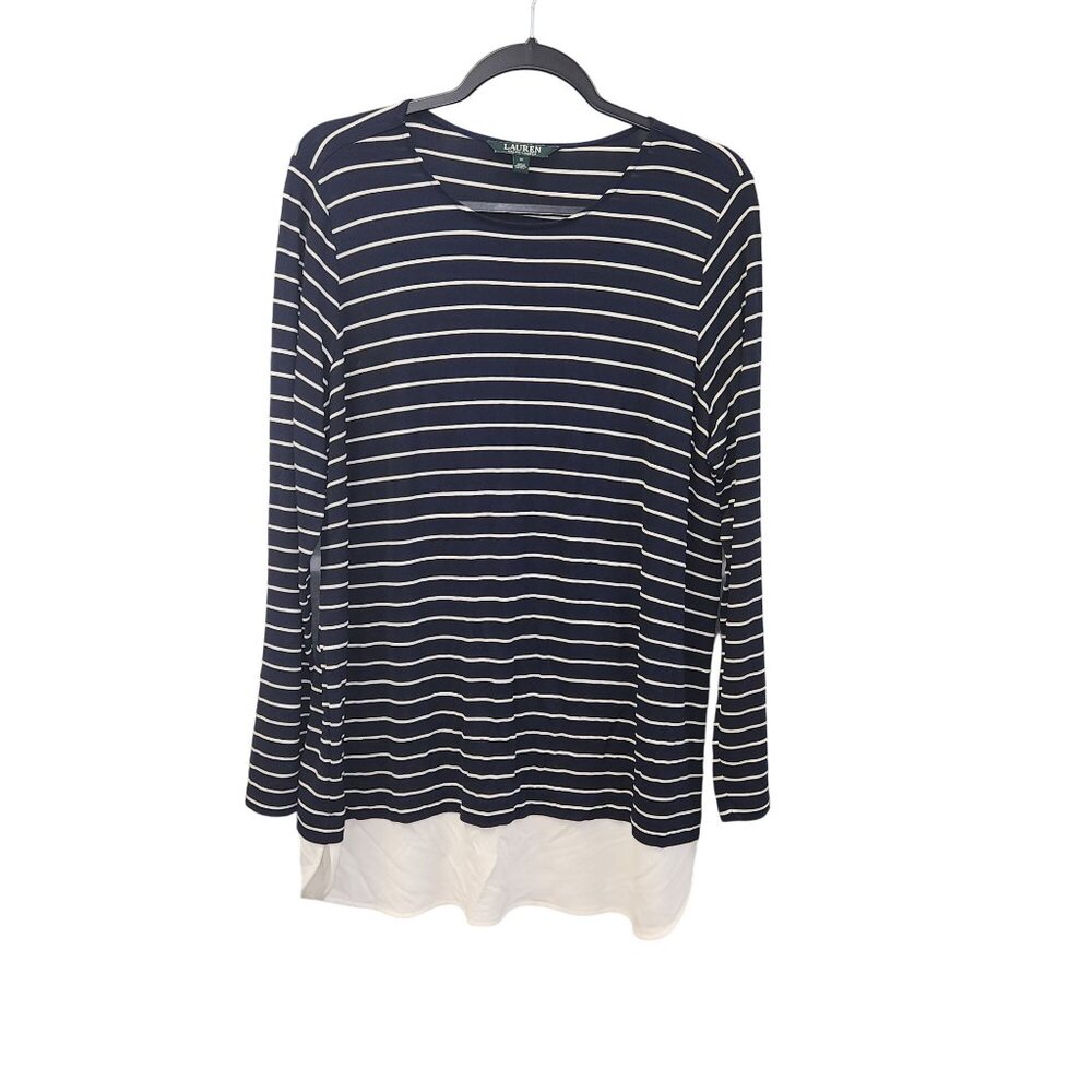 Lauren Ralph Lauren Striped Navy & White Tunic Top Long Sleeve Womens 1X 2545
